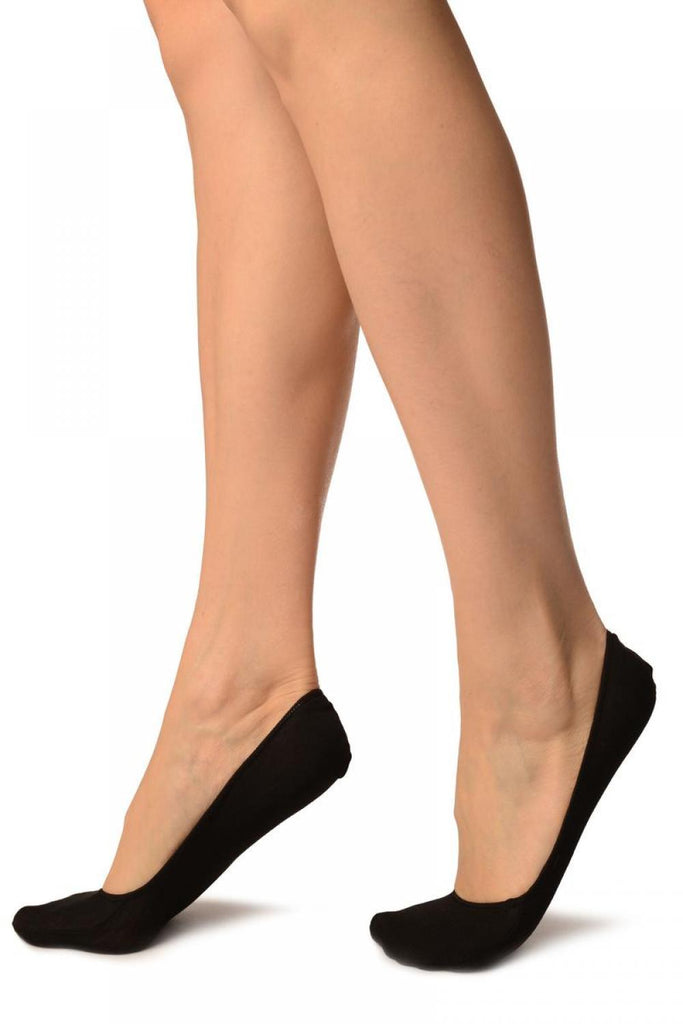 Liss Kiss Plain Black Stretching Seam Footsies - Footsies Socks