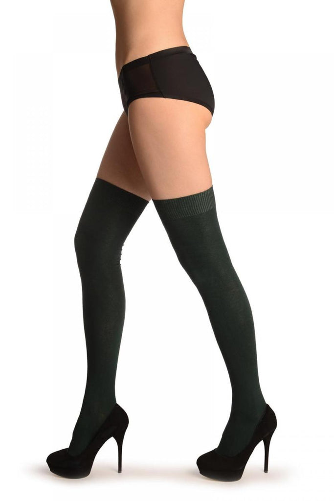 Liss Kiss Plain Bottle Green All Over - Over The Knee Socks