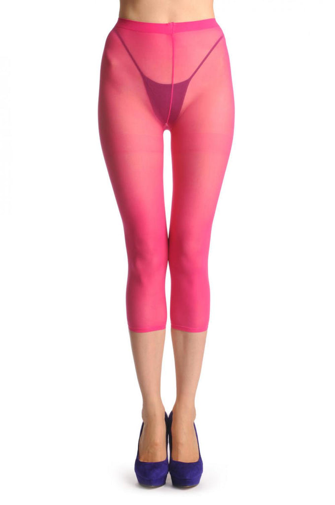 Liss Kiss Plain Bright Pink Three Quarter Tights (Capri) - Tights Footless