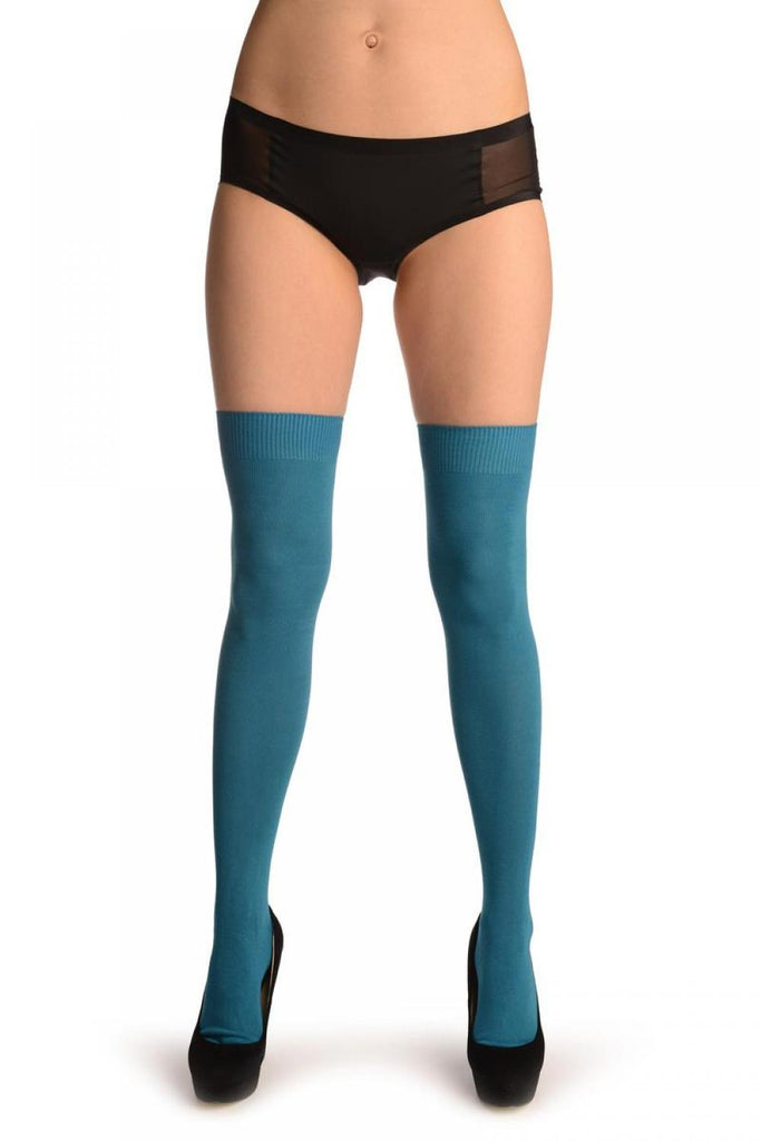 Liss Kiss Plain Cerulean Blue All Over - Over The Knee Socks