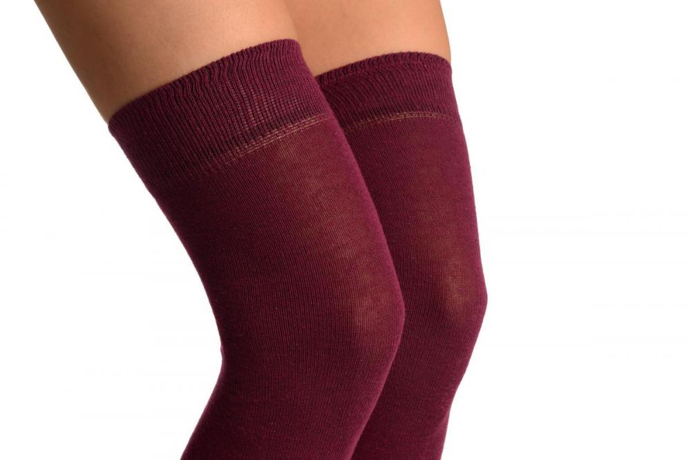 Liss Kiss Plain Maroon Over The Knee Socks - Over The Knee Socks