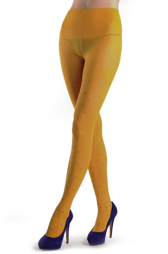 Liss Kiss Plain Mustard Yellow With Black Crystals 80 Den - Tights