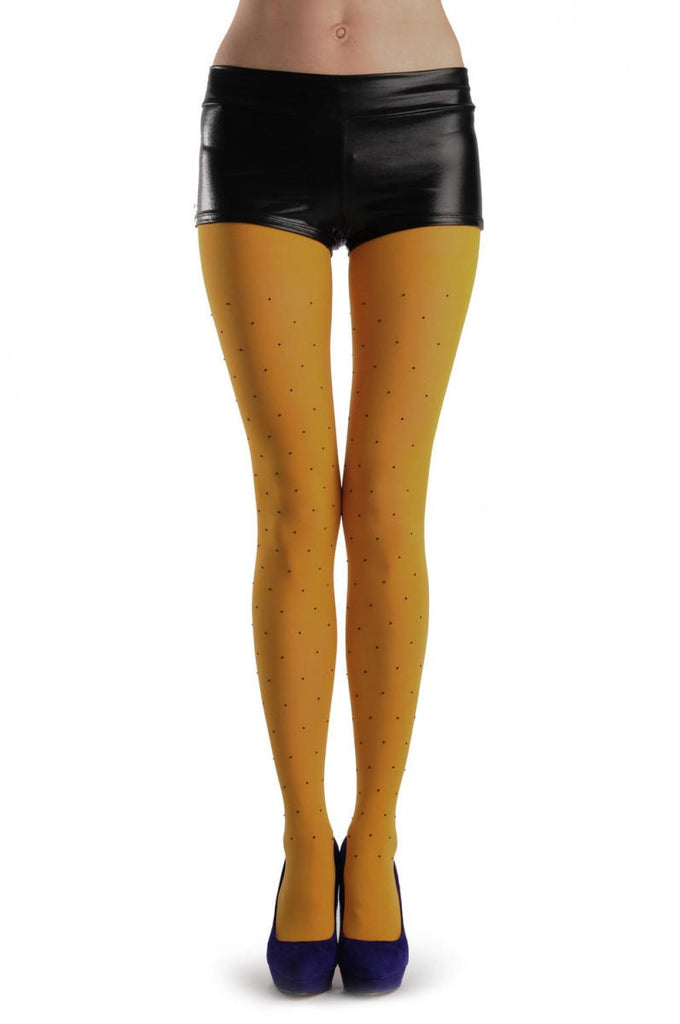 Liss Kiss Plain Mustard Yellow With Black Crystals 80 Den - Tights