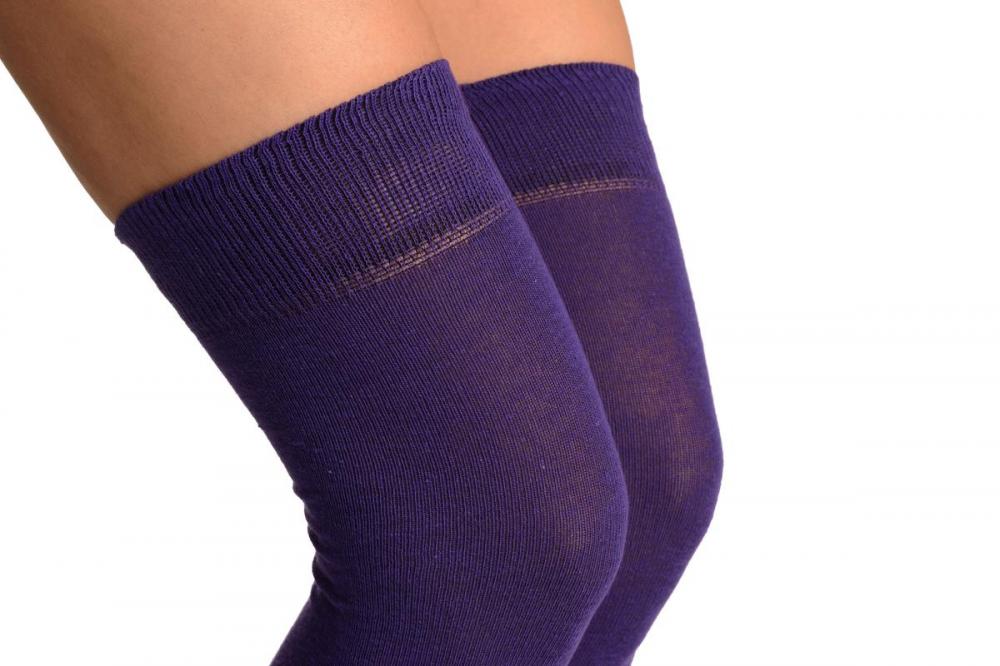 Liss Kiss Plain Purple Over The Knee Socks - Over The Knee Socks