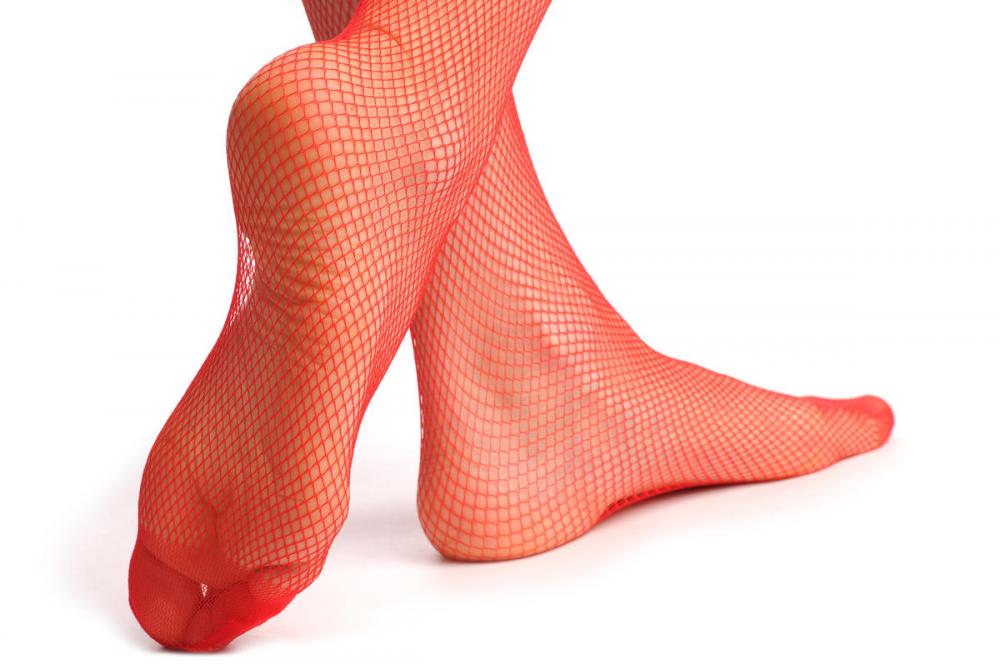 Liss Kiss Plain Red Mesh & Lace Silicon Garter Fishnet - Hold Ups