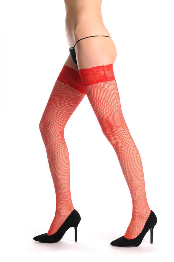 Liss Kiss Plain Red Mesh & Lace Silicon Garter Fishnet - Hold Ups