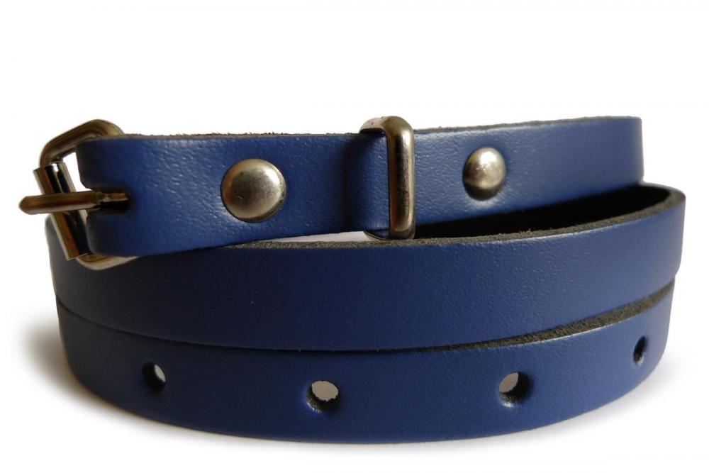 Liss Kiss Plain Steel Blue Real Leather Women Belt - Belt