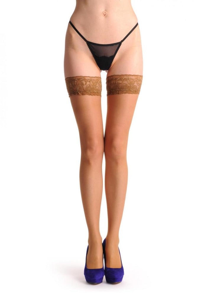 Liss Kiss Plus Size Nude With Lace Silicon Garter - Hold Ups