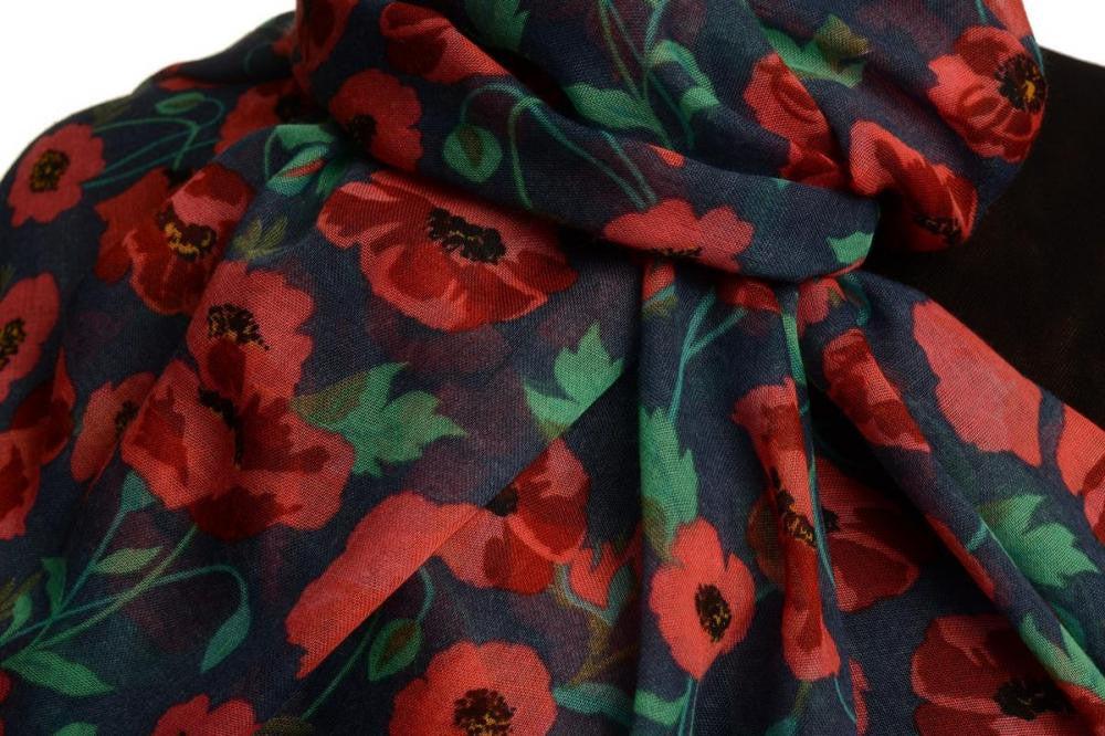 Liss Kiss Poppy Flowers On Blue Unisex Scarf & Beach Sarong - Scarf