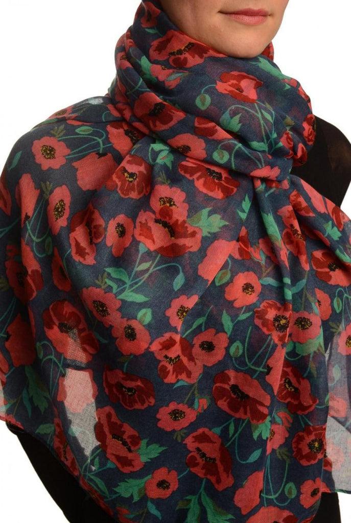 Liss Kiss Poppy Flowers On Blue Unisex Scarf & Beach Sarong - Scarf