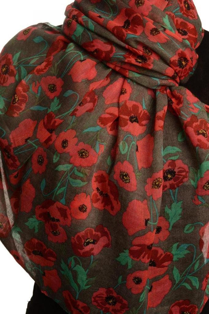 Liss Kiss Poppy Flowers On Grey Unisex Scarf & Beach Sarong - Scarf