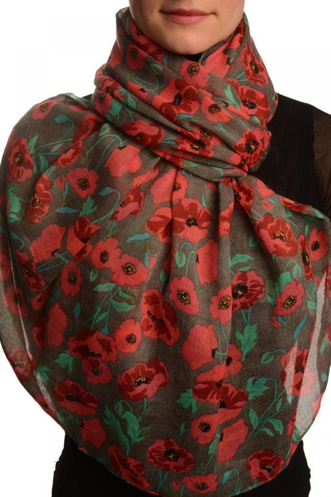 liss kiss Poppy Flowers On Grey Unisex Scarf & Beach Sarong - Scarf