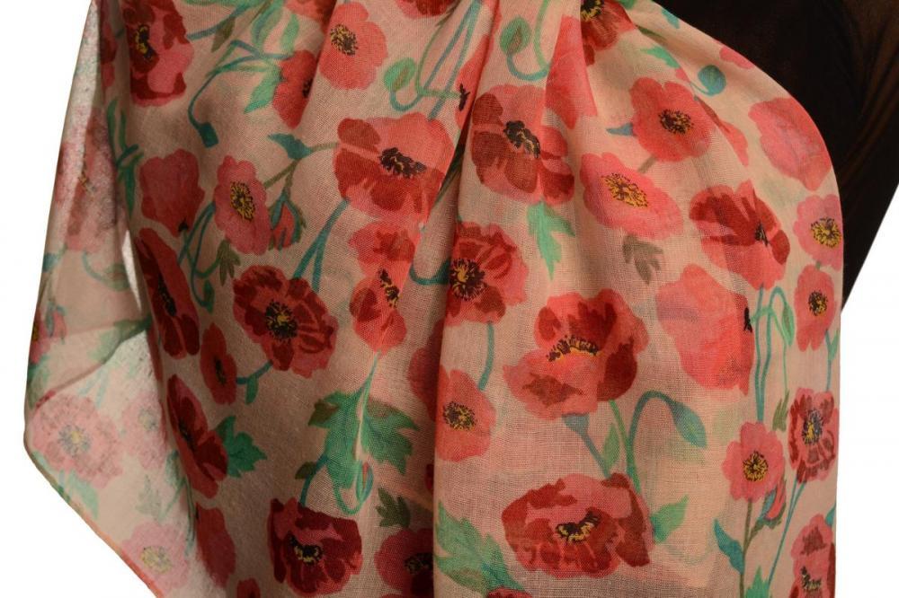 Liss Kiss Poppy Flowers On Peach Unisex Scarf & Beach Sarong - Scarf