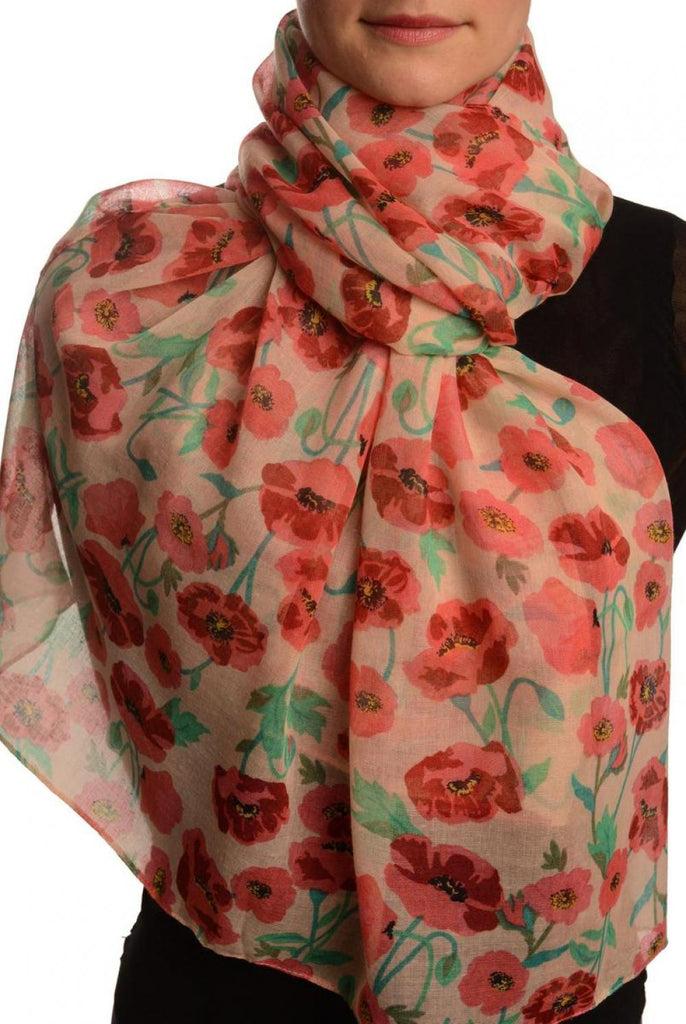liss kiss Poppy Flowers On Peach Unisex Scarf & Beach Sarong - Scarf