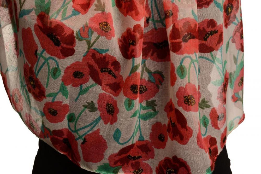 Liss Kiss Poppy Flowers On White Unisex Scarf & Beach Sarong - Scarf
