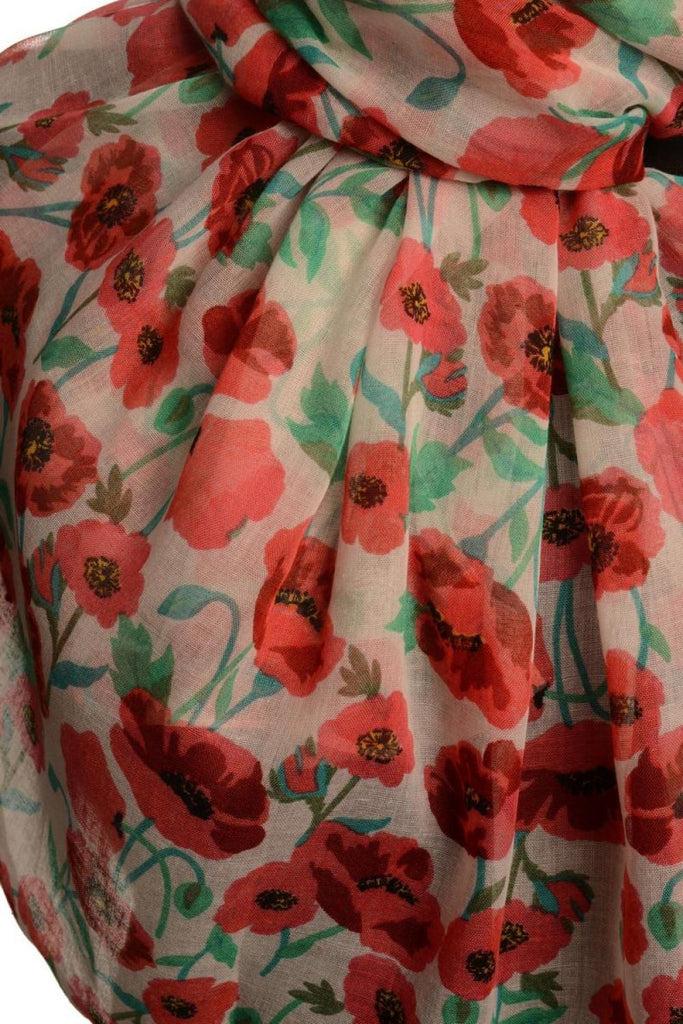 Liss Kiss Poppy Flowers On White Unisex Scarf & Beach Sarong - Scarf