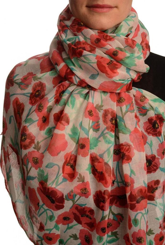 liss kiss Poppy Flowers On White Unisex Scarf & Beach Sarong - Scarf