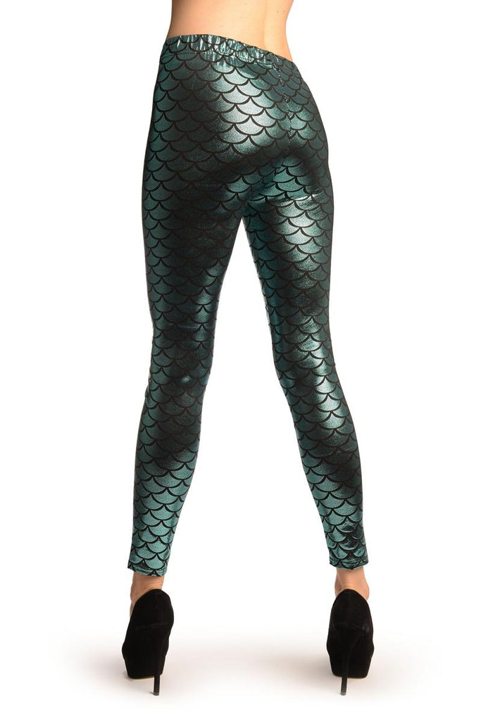 Liss Kiss Powder Blue Shiny Mermaid Scales Leggings - Leggings