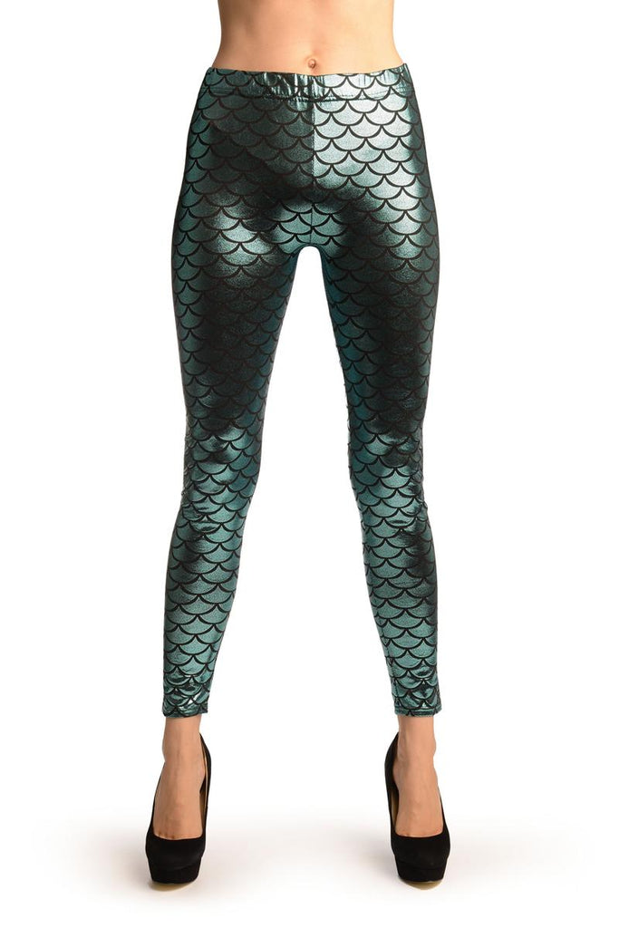 liss kiss Powder Blue Shiny Mermaid Scales Leggings - Leggings