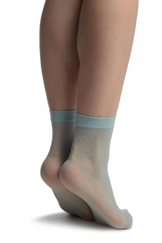 Liss Kiss Powder Blue With Silver Accented Knots Mesh Ankle High Socks - Socks