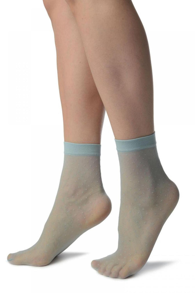 Liss Kiss Powder Blue With Silver Accented Knots Mesh Ankle High Socks - Socks