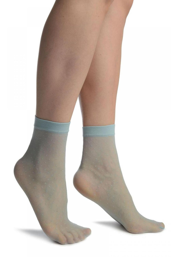 liss kiss Powder Blue With Silver Accented Knots Mesh Ankle High Socks - Socks