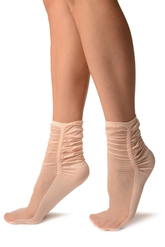 Liss Kiss Powder Pink Sheer & Opaque Sides Ankle High Socks - Socks