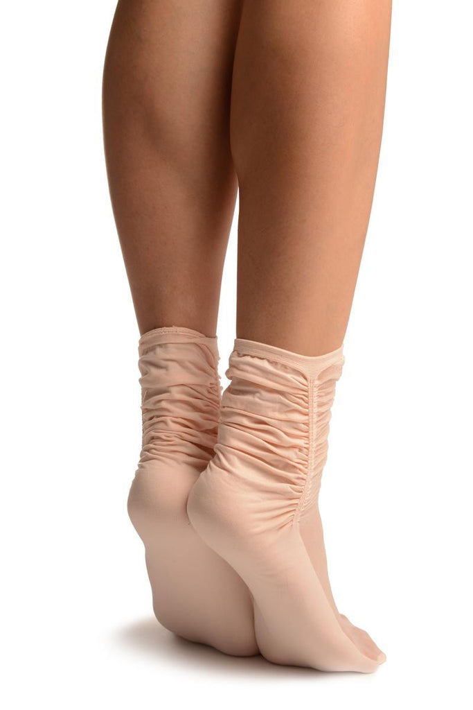 Liss Kiss Powder Pink Sheer & Opaque Sides Ankle High Socks - Socks