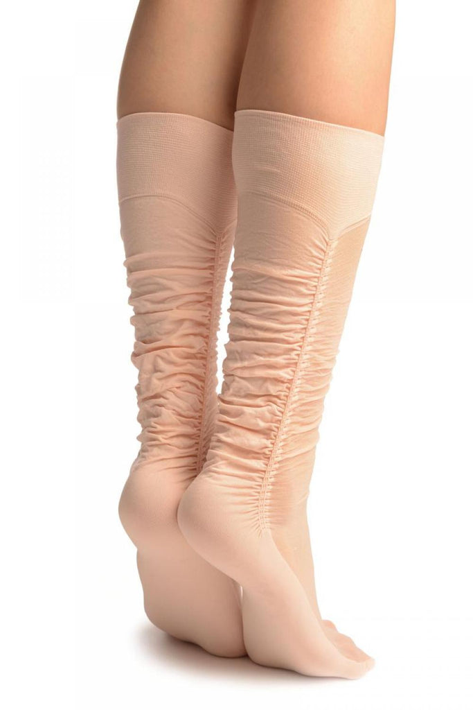 Liss Kiss Powder Pink Sheer & Opaque Sides Socks Knee High - Socks