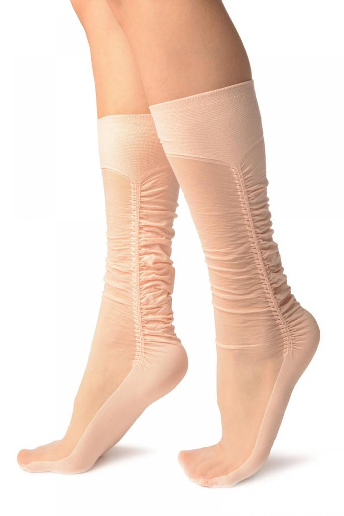 Liss Kiss Powder Pink Sheer & Opaque Sides Socks Knee High - Socks