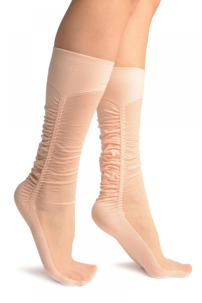 liss kiss Powder Pink Sheer & Opaque Sides Socks Knee High - Socks