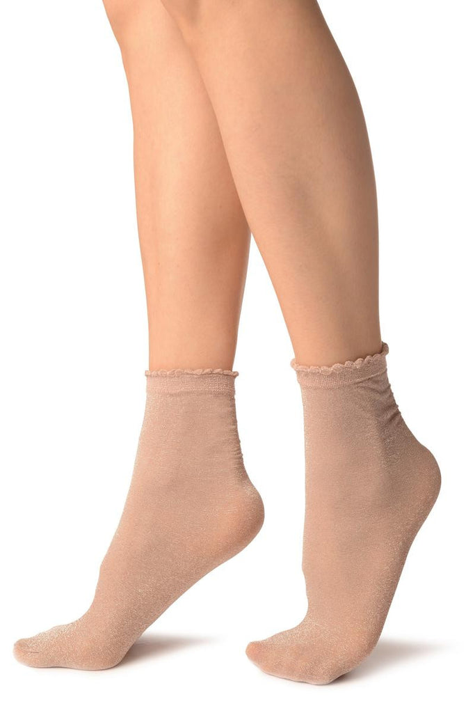Liss Kiss Powder Rose With Lurex Comfort Top Ankle High Socks - Socks