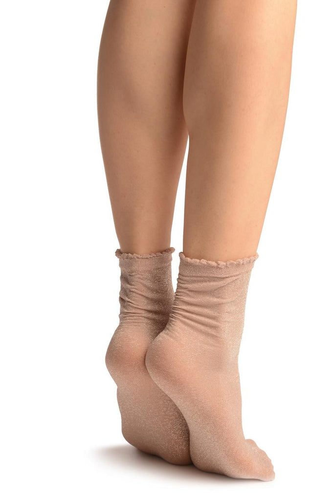 Liss Kiss Powder Rose With Lurex Comfort Top Ankle High Socks - Socks