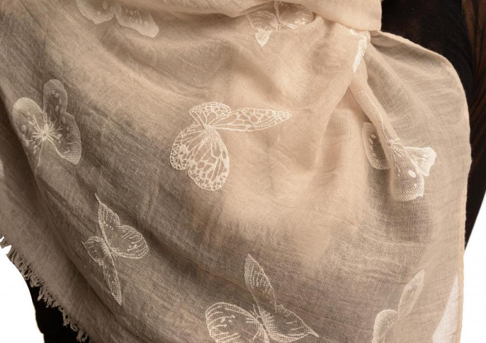 Liss Kiss Printed Butterflies On Beige Unisex Scarf - Scarf