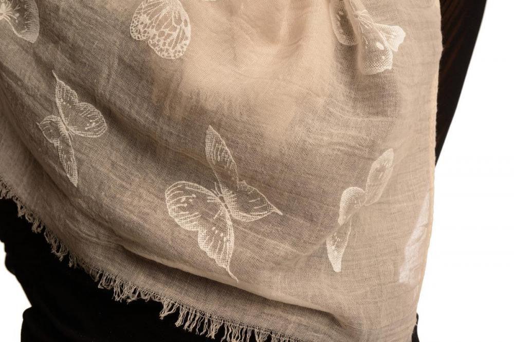 Liss Kiss Printed Butterflies On Beige Unisex Scarf - Scarf
