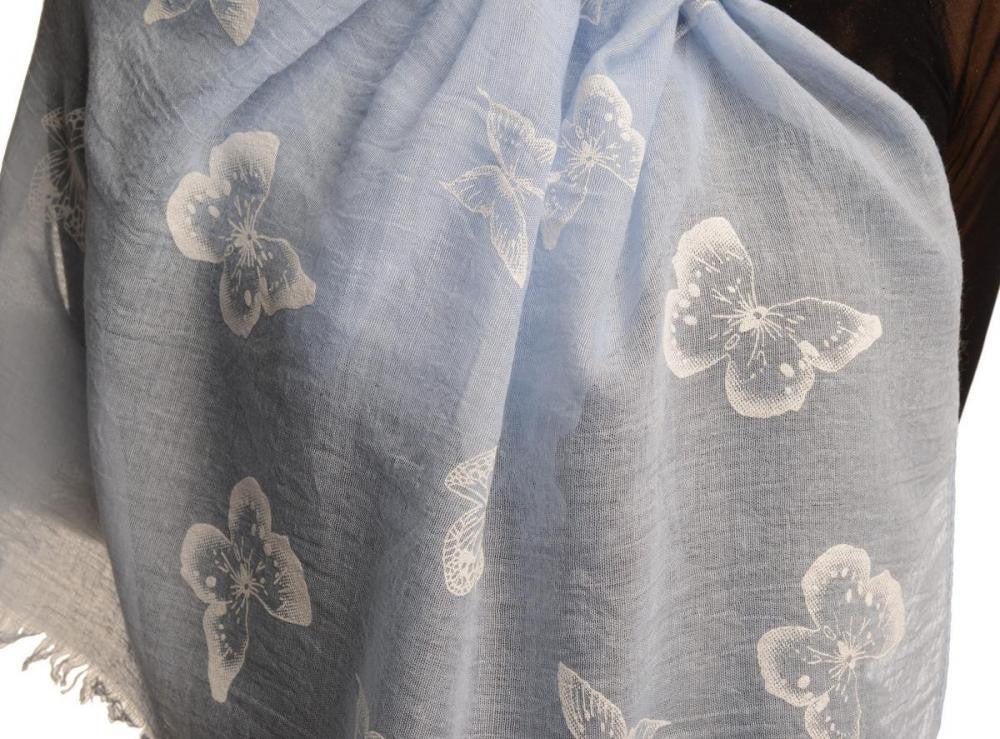 Liss Kiss Printed Butterflies On Blue Unisex Scarf - Scarf