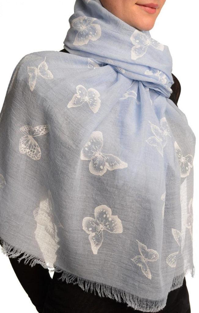 Liss Kiss Printed Butterflies On Blue Unisex Scarf - Scarf