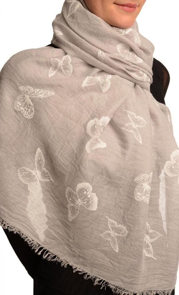 Liss Kiss Printed Butterflies On Grey Unisex Scarf - Scarf
