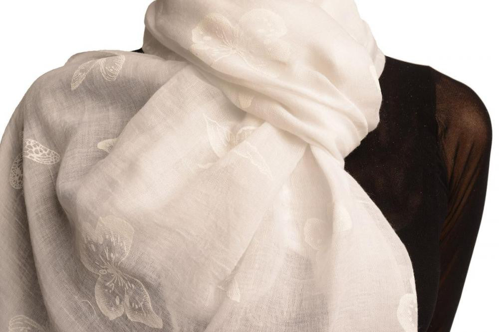 Liss Kiss Printed Butterflies On White Unisex Scarf - Scarf