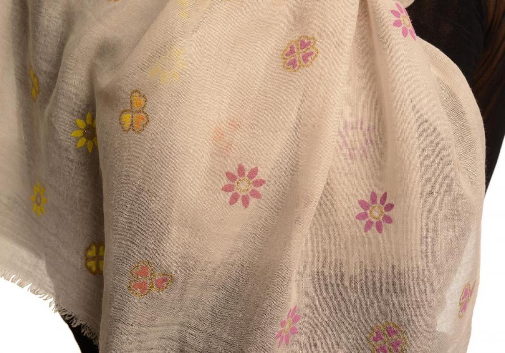 Liss Kiss Printed Clover With Gold Lurex On Beige Unisex Scarf - Scarf