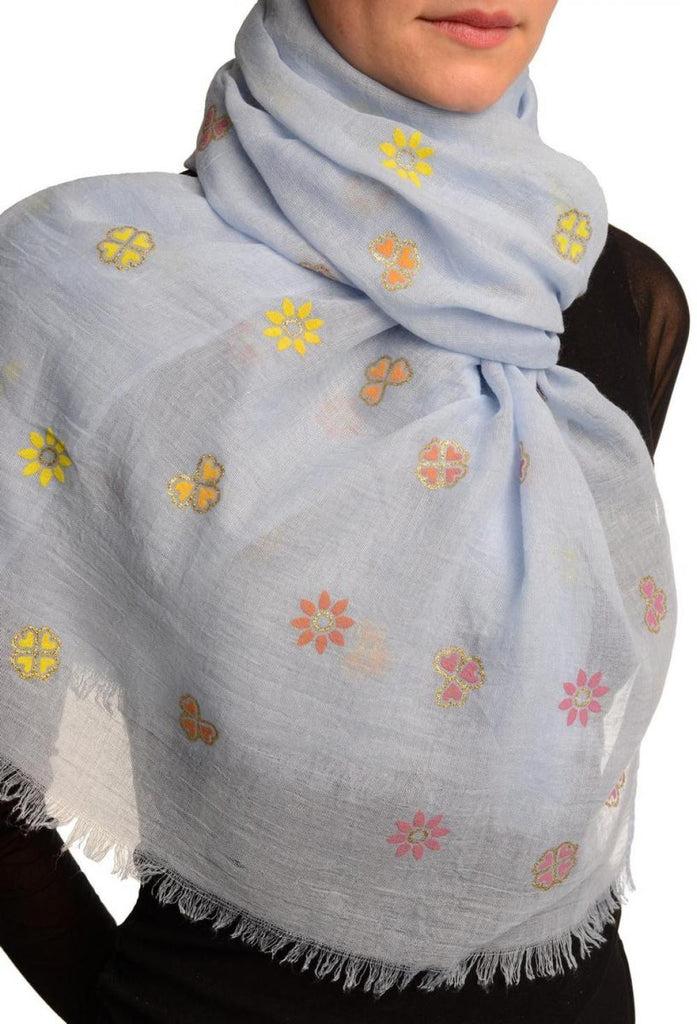 Liss Kiss Printed Clover With Gold Lurex On Blue Unisex Scarf - Scarf