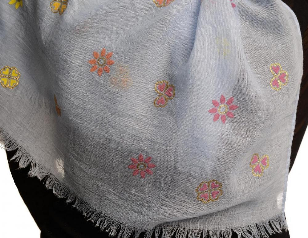 Liss Kiss Printed Clover With Gold Lurex On Blue Unisex Scarf - Scarf