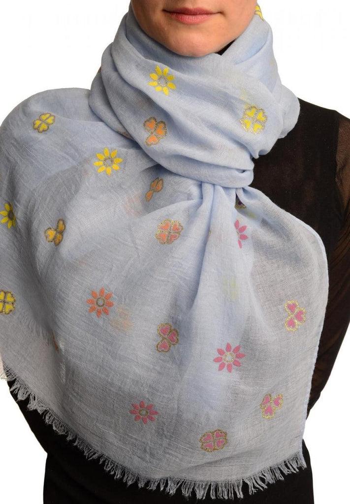 liss kiss Printed Clover With Gold Lurex On Blue Unisex Scarf - Scarf