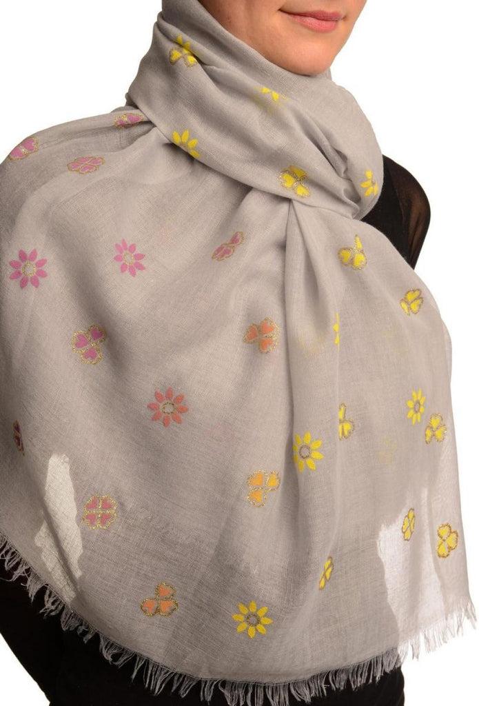 Liss Kiss Printed Clover With Gold Lurex On Grey Unisex Scarf - Scarf