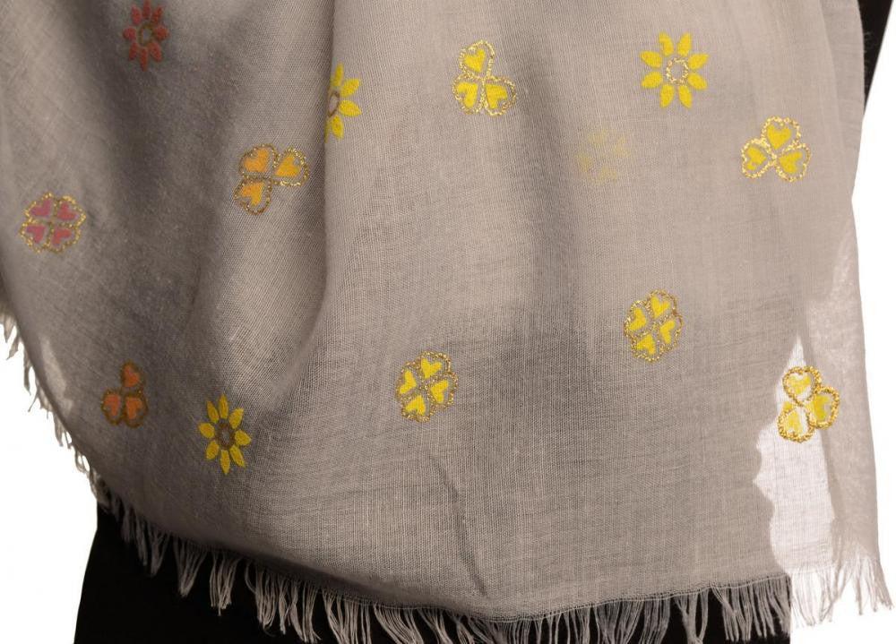 Liss Kiss Printed Clover With Gold Lurex On Grey Unisex Scarf - Scarf