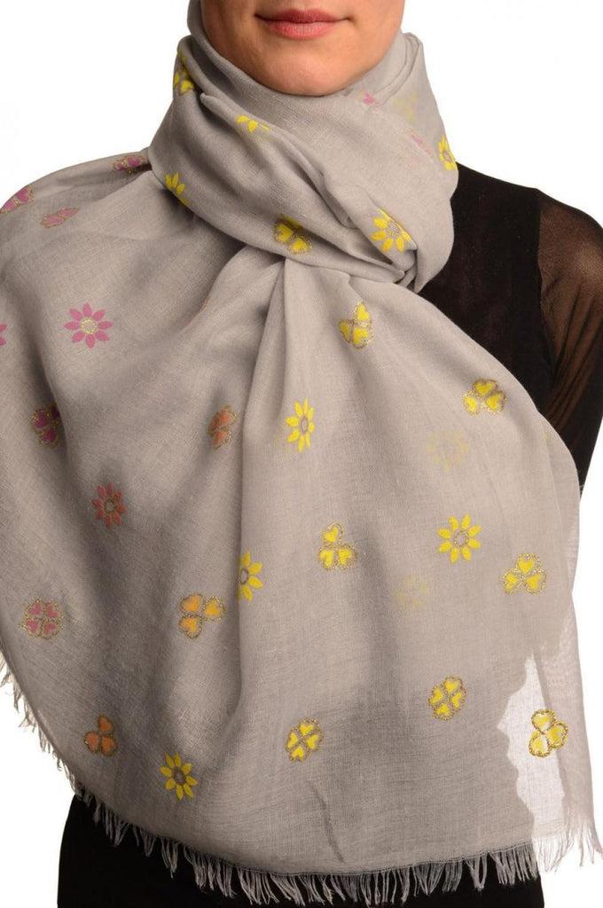 liss kiss Printed Clover With Gold Lurex On Grey Unisex Scarf - Scarf