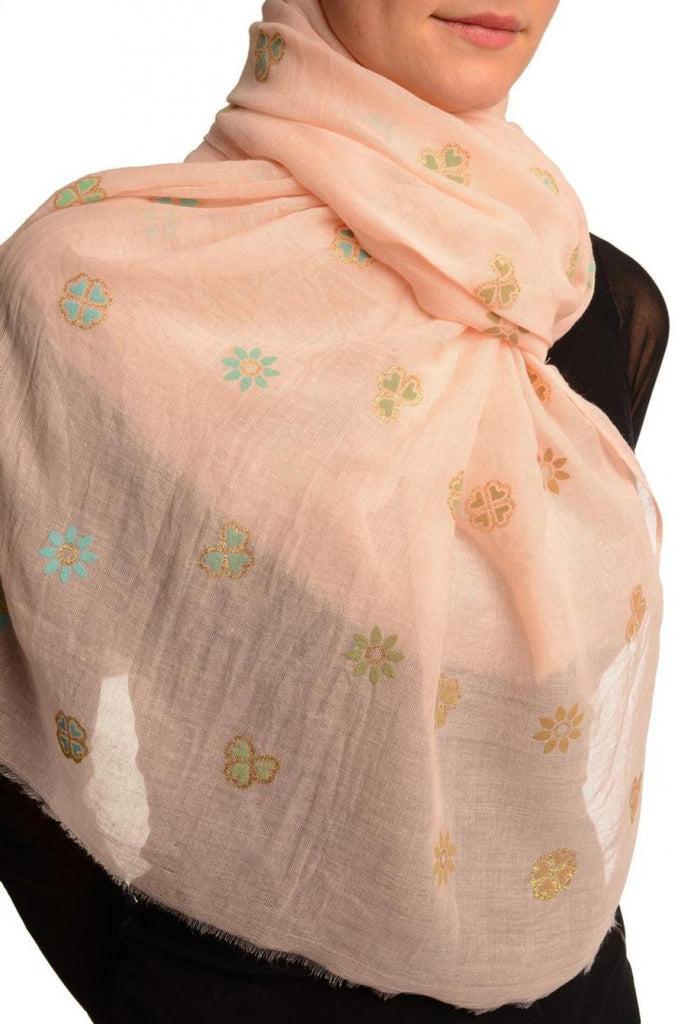 Liss Kiss Printed Clover With Gold Lurex On Pink Unisex Scarf - Scarf