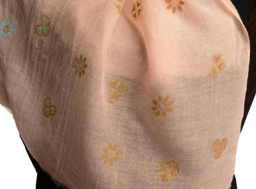 Liss Kiss Printed Clover With Gold Lurex On Pink Unisex Scarf - Scarf