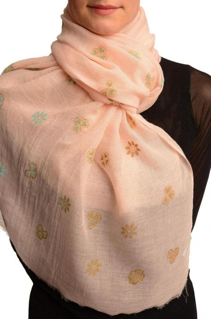 liss kiss Printed Clover With Gold Lurex On Pink Unisex Scarf - Scarf