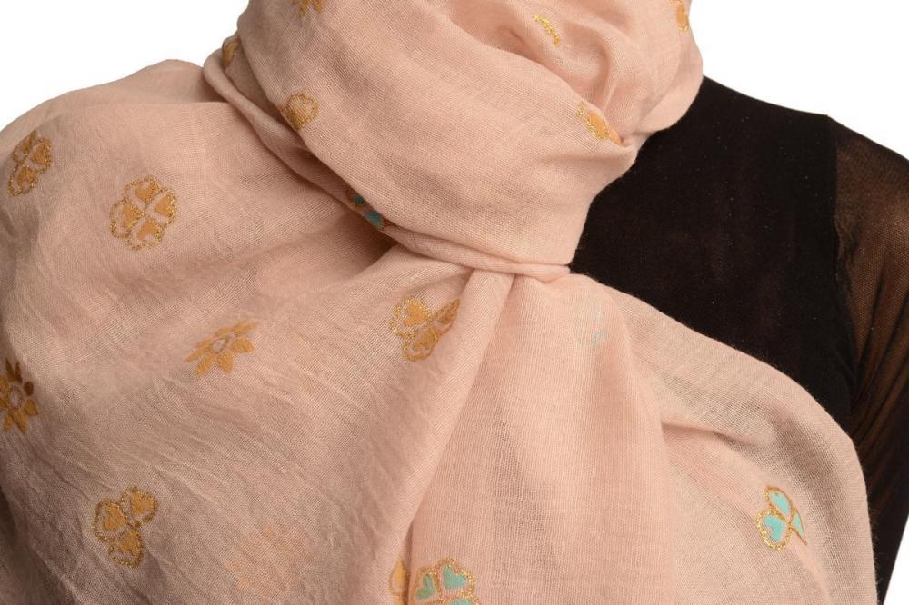 Liss Kiss Printed Clover With Gold Lurex On Puce Pink Unisex Scarf - Scarf